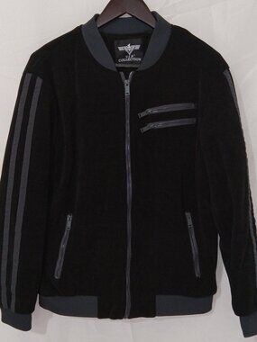 V.I.P. Collection Mens L Black Ribbed Faux Fur Lined Bomber Jacket Streetwear